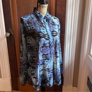 CAbi Blue and Purple Patterned Blouse